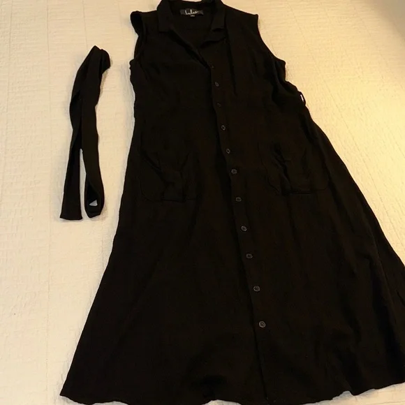 Lulu’s Medium Shirt Dress Fitted Black EUC stretch Button Down - Picture 4 of 9